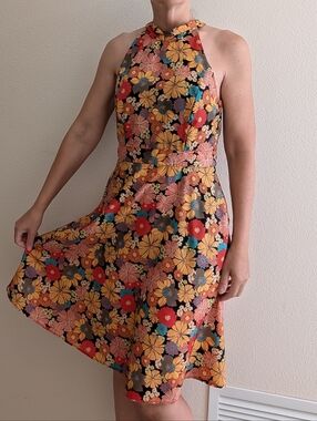 TAHARI retro floral halter dress 6